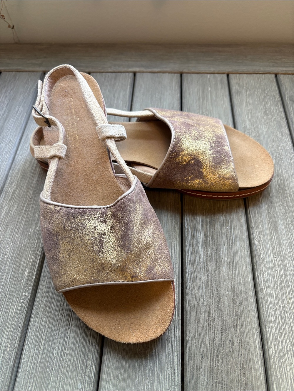 Sundance Metallic Taupe and Gold Open-Toe Slingback Sandals